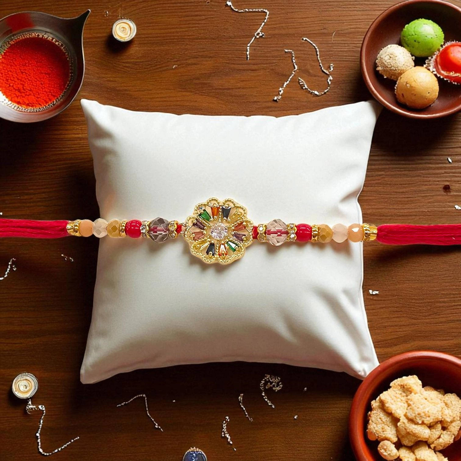 Premium Navratan Rakhi - AD Stone Send Rakhi to US : Premium Navratan Rakhi - AD Stone