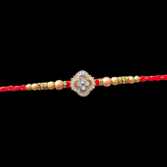 Close up of the premium designer rakhi with quick shipping within Canada and USA