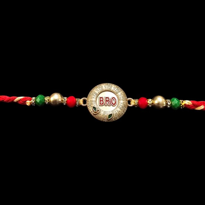 Premium Rakhi wth a Round Bro emblem for shipping in Canada and the USA