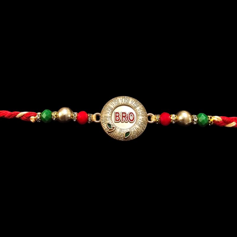 Premium Rakhi wth a Round Bro emblem for shipping in Canada and the USA