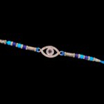 Customizable Rakhi Hamper with Pure Silver Evil Eye Rakhi, sweets, dry fruits for USA/Canada delivery