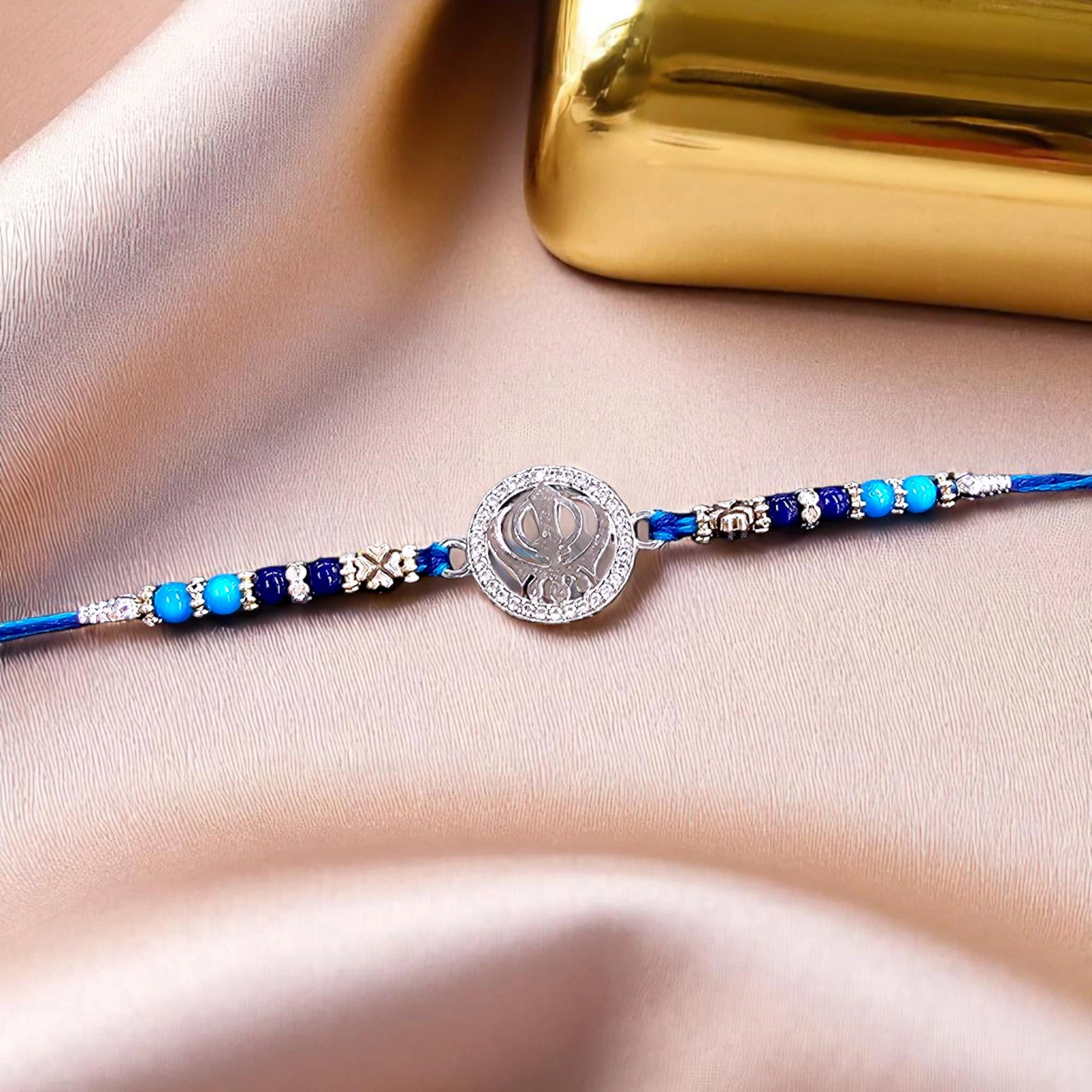 Pure Silver Rakhi - Khanda Pure Silver Rakhi - Khanda sahib | Nishaan Sahib Rakhi| Chandi di rakhdi in Canada and US