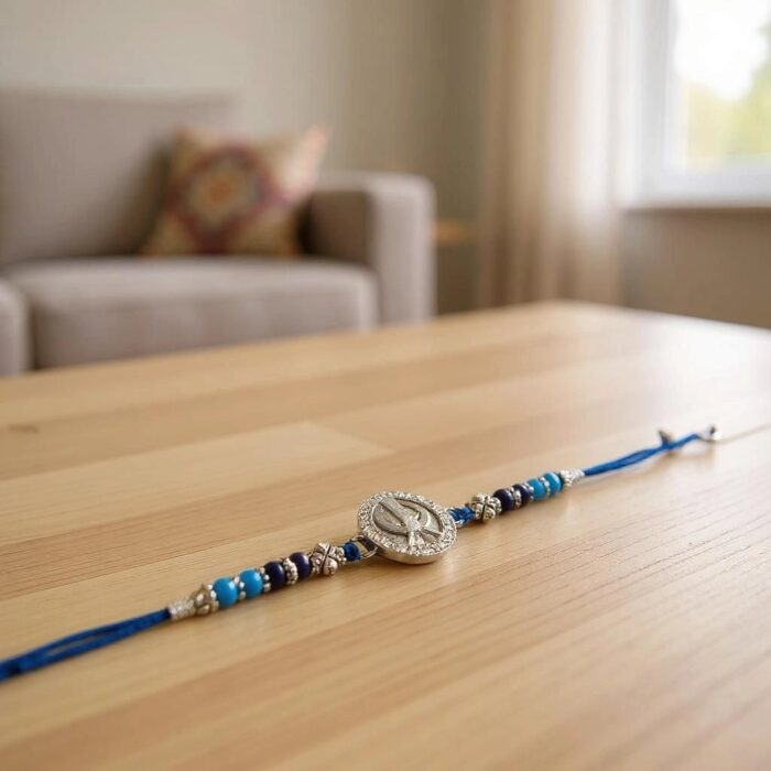 Close up of pure silver rakhi