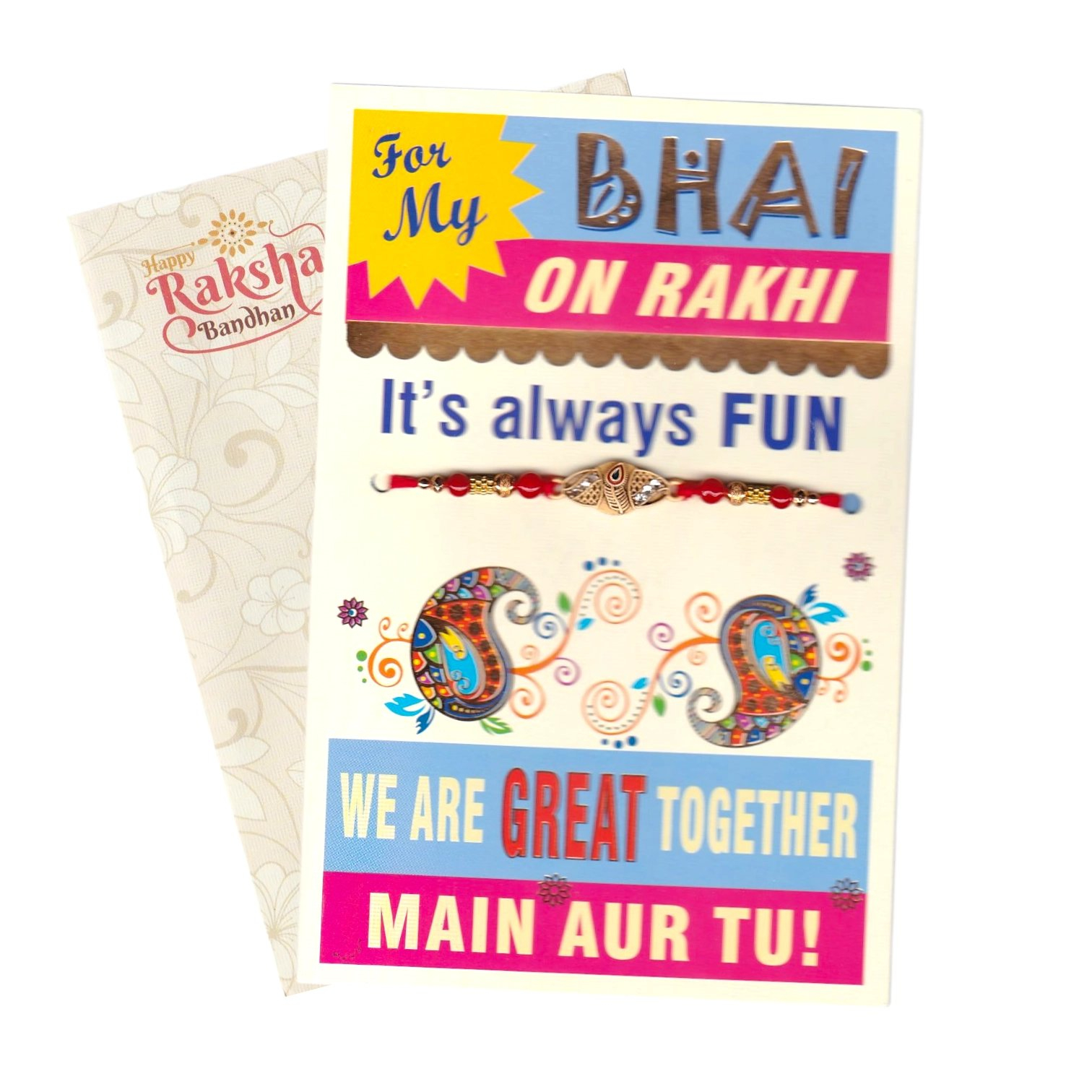 Stylish rakhi with rakhi greeting card in US/Canada Ship to Canada : Raksha Bandhan Greeting Card | Rakhi Greeting Card with stylish Rakhi