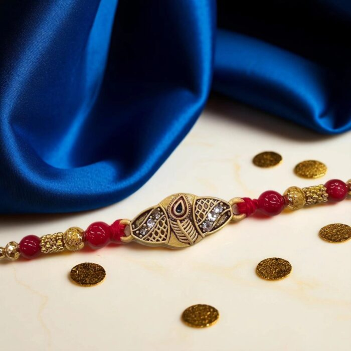 Close up of the premium Rakhi with raksha bandhan card