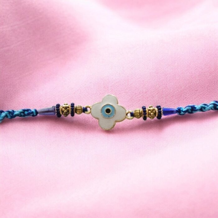 Closeup of the evil eye Rakhi in Canada