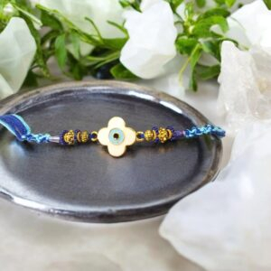 Stylish Flower Evil eye Rakhi - White