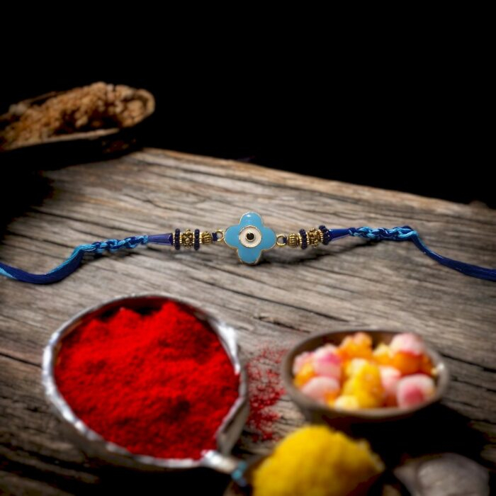 Stylish Flower Evil Eye Rakhi Set - Ship to USA and Canada