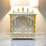 Hard Wooden Mandir for Home | White Golden - Home Temple
