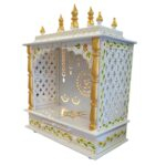Side view of Wooden Home temple with White and Gold finish