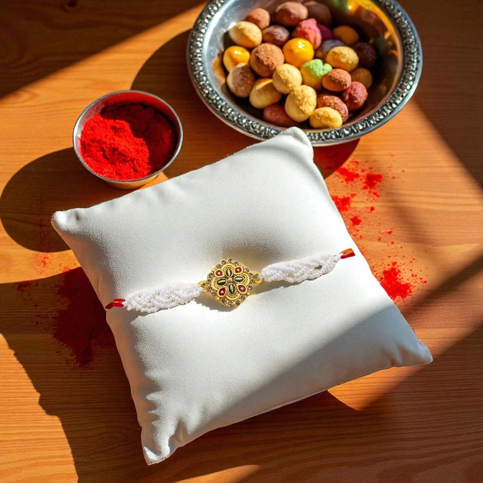 Elegant Pearl Rakhi Elegant Pearl Rakhi : Ships to USA/Canada