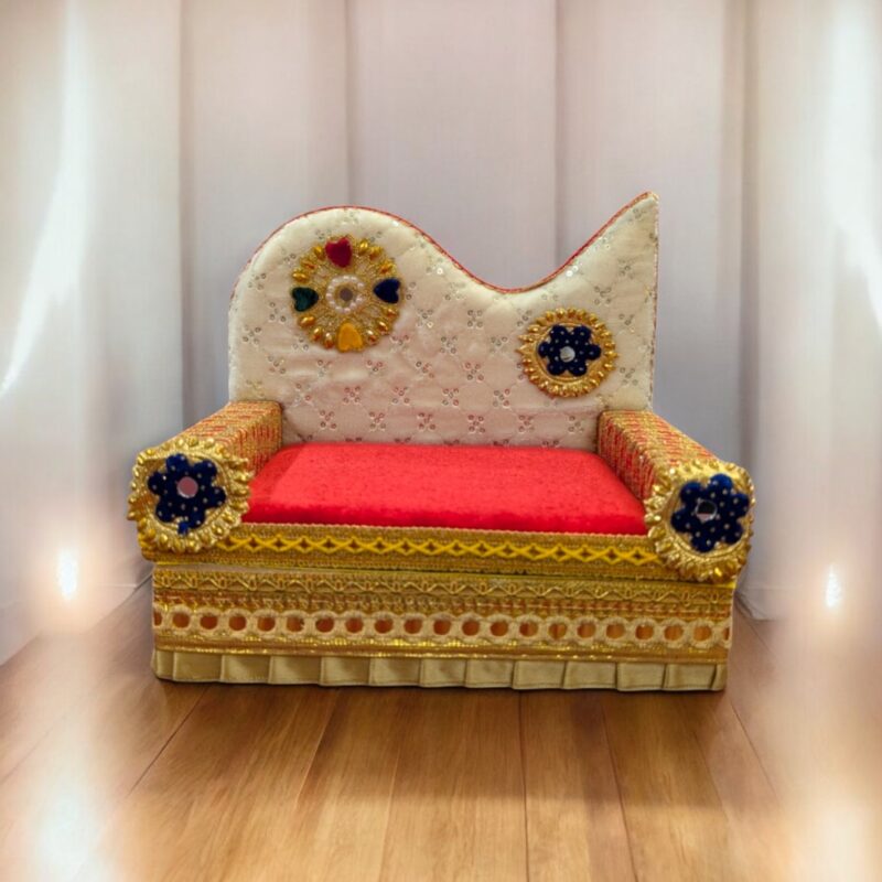 Sofa Singhasan - White - Large with Box | Laddu Gopal Singhasan