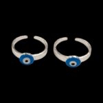 Pair of silver toe rings with evil eye