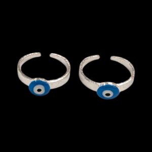 Pair of silver toe rings with evil eye 