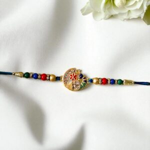 Elegant Bhai Rakhi with matching bhabhi lumba rakhi