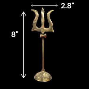 Dimensions of Brass Trishul with Stand - 8 inch