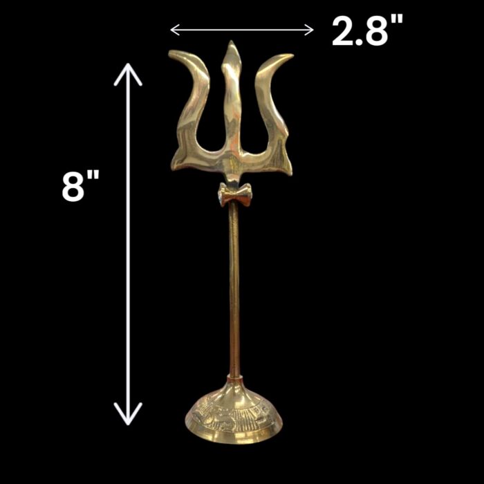 Dimensions of Brass Trishul with Stand - 8 inch
