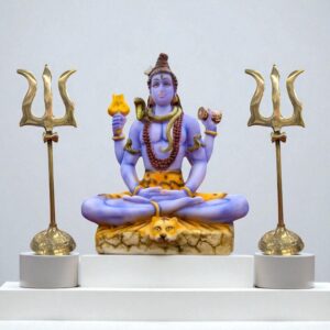 Brass Trishul with Stand - 8 inch | Pair of Brass Shiva Tridents