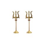 Pair of Brass Trishul with Stand - 7 inch | Pair of Brass Shiva Tridents