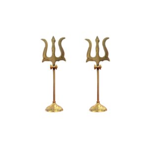 Pair of Brass Trishul with Stand - 7 inch | Pair of Brass Shiva Tridents