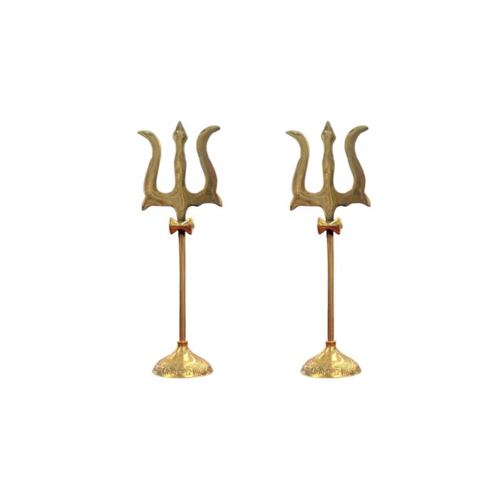 Pair of Brass Trishul with Stand - 7 inch | Pair of Brass Shiva Tridents