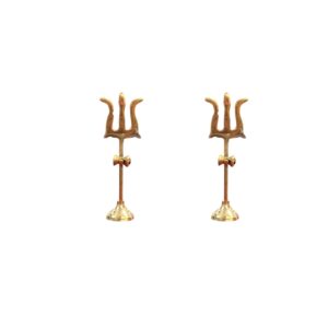 Pair of Brass Shiva Tridents | Brass Trishul with Stand - 4.2 inch