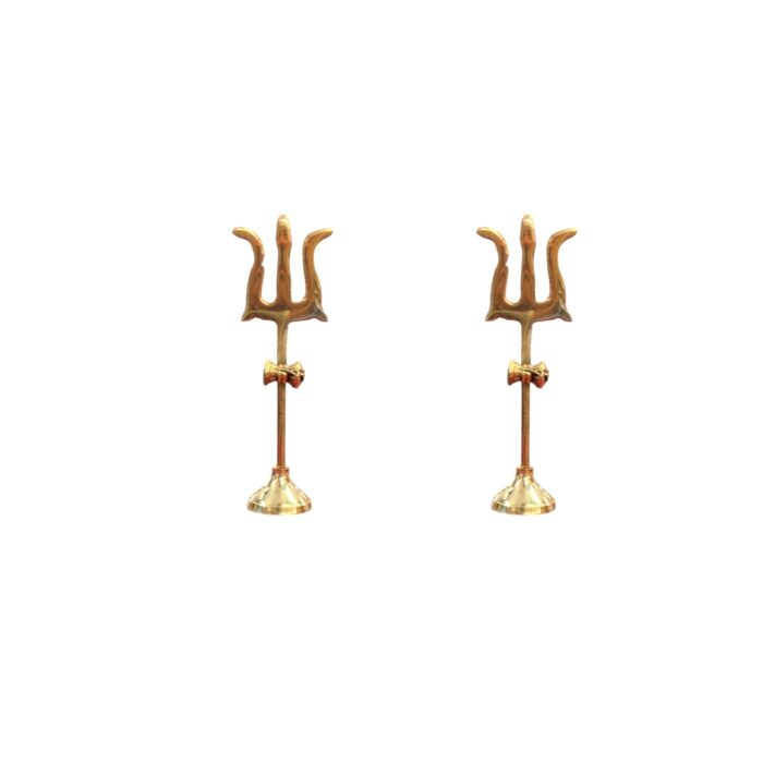 Pair of Brass Shiva Tridents | Brass Trishul with Stand - 4.2 inch