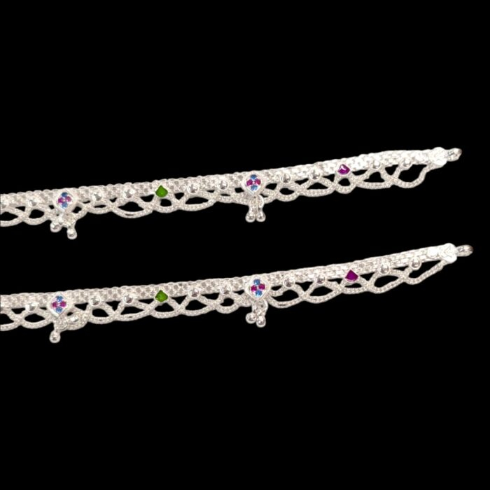 Close up of silver anklets for adults