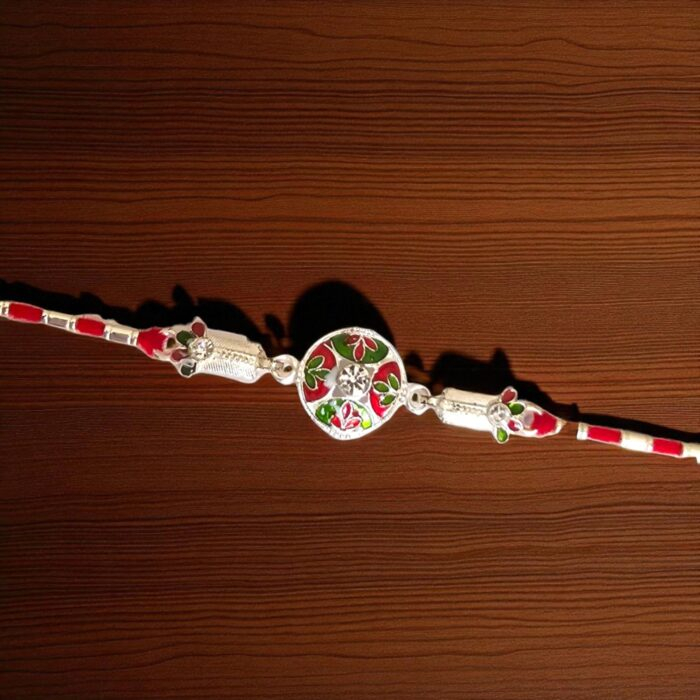 Close up of Silver plated Rakhi in Canada/US