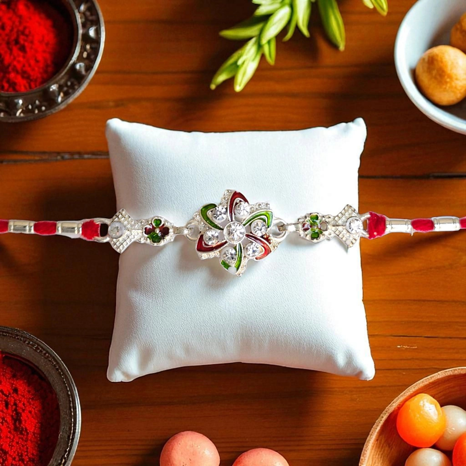 Stylish silver plated Rakhi Stylish Rakhi for your brother in Canada | Send Rakhi to Canada | Send Rakhi to US