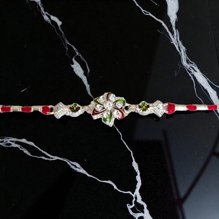 Stylish Cz stone silver plated Rakhi
