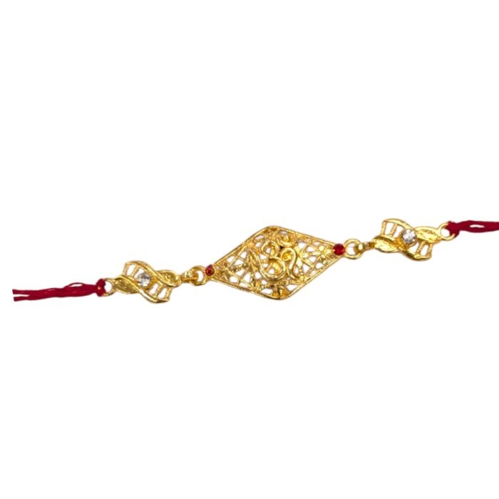 Close up of Om Gold Plated Rakhi in Canada/US