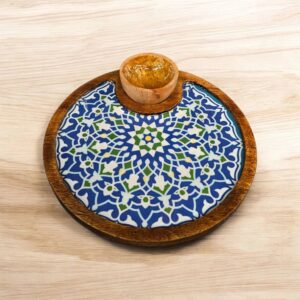 Wooden serving platter with 1 bowl | Round tray | Diwali Gift | Christmas Gift