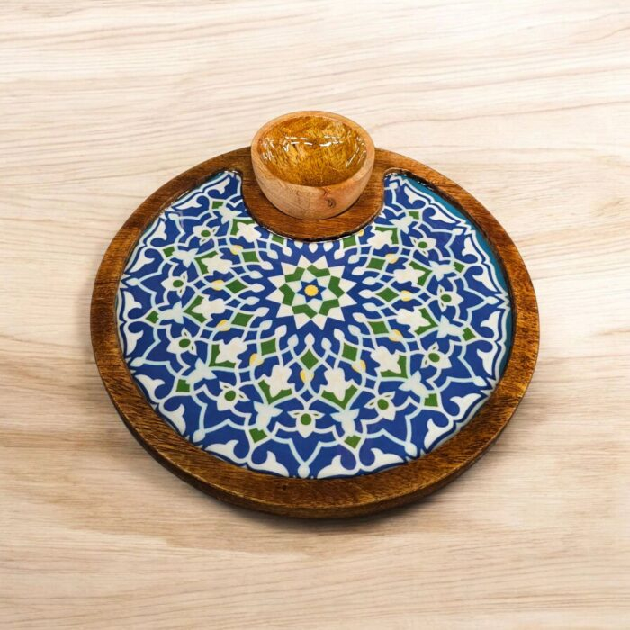Wooden serving platter with 1 bowl | Round tray | Diwali Gift | Christmas Gift