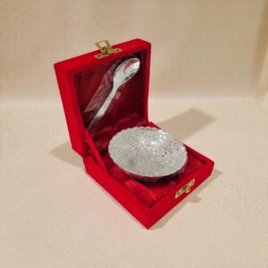 Silver plated bowl and spoon set for Diwali and weddings in a velvet gift box