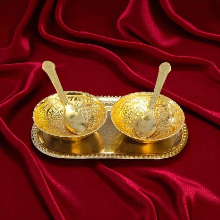 Elegant 5 pc gift set - Bowl spoon set in a velvet box | Perfect Diwali gift