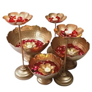 Urli set creating a warm Diwali decoration ambiance with glowing diyas | Ships in Canada and USA
