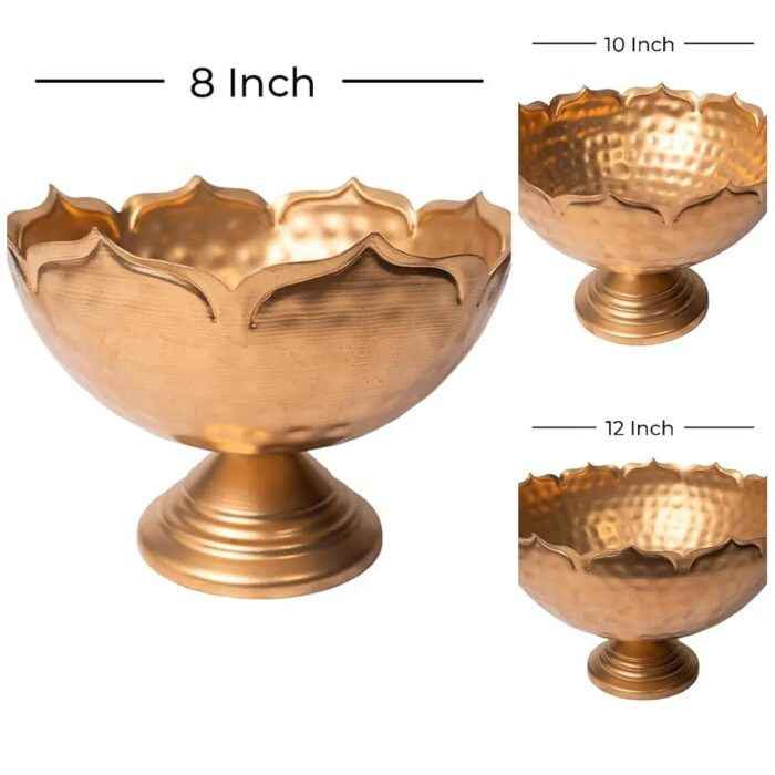 Gold hammered iron urli bowl for floating candles or flowers, 12-inch, 10 inch and 8 inch