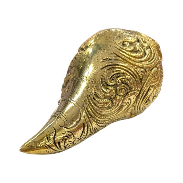 Brass Shankh with embossing - Large | Non blowing conch - Image 10