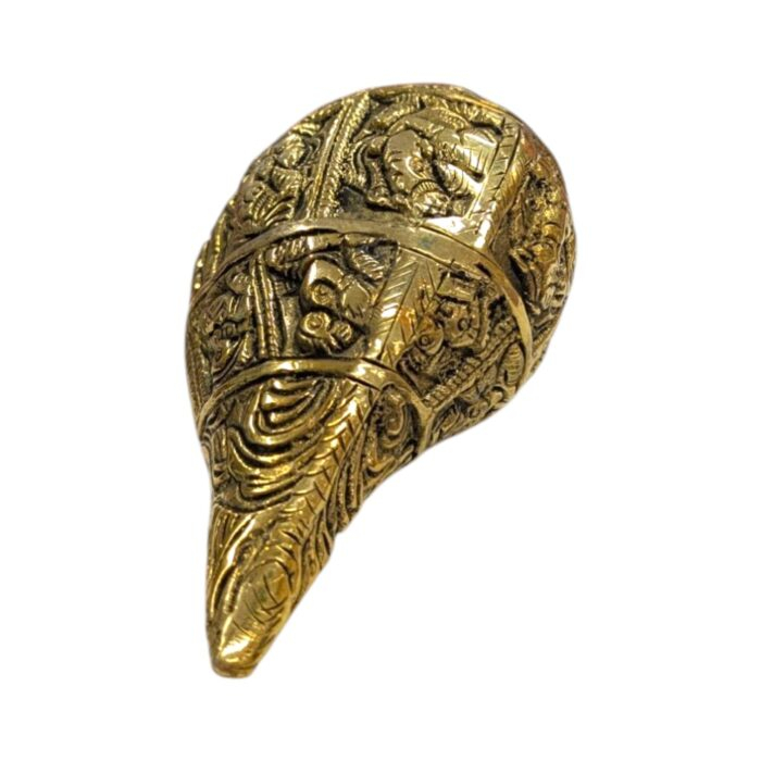 Brass Shankh with embossing - Small | Non blowing conch - Image 2