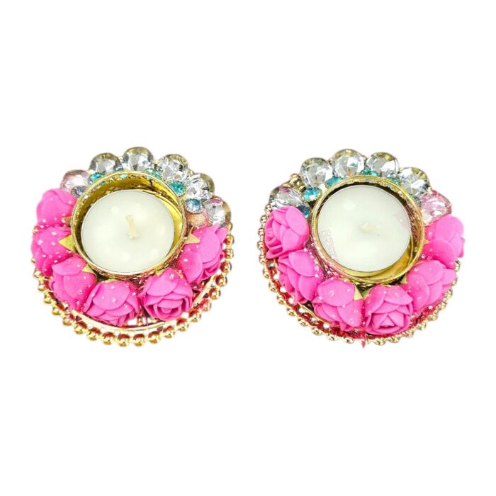 Decorative rose Diya - set of 2 | Diwali Decor
