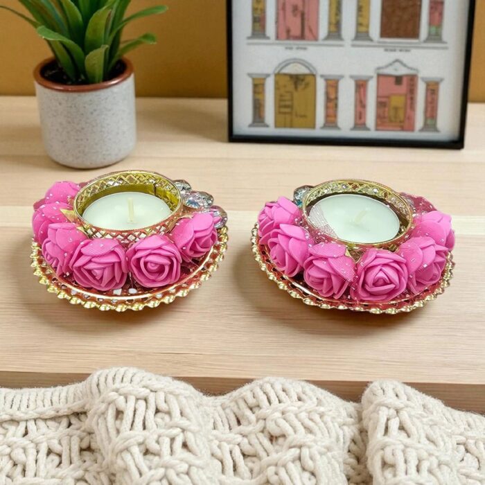 Decorative rose Diya - set of 2 | Diwali Decor