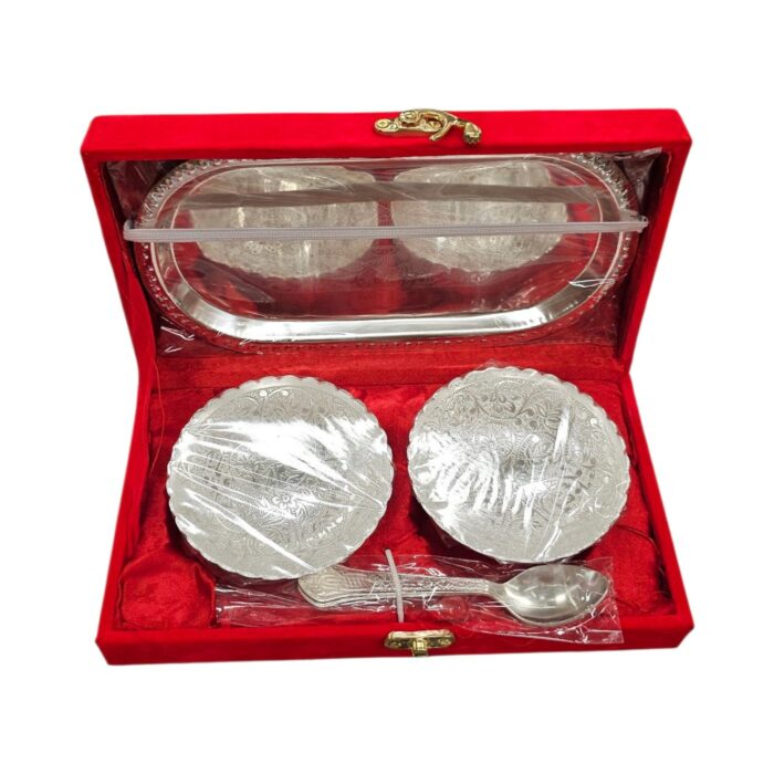 5 pc elegant silver plated Gift Set for Diwali | Mukhwas serving tray set | Return Gift Idea