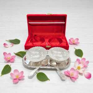 5 pc elegant silver plated Gift Set for Diwali | Mukhwas serving tray set | Return Gift Idea