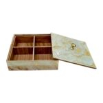 Functional 4 partition dry fruit box with stylish lid on this mukhwas serving tray