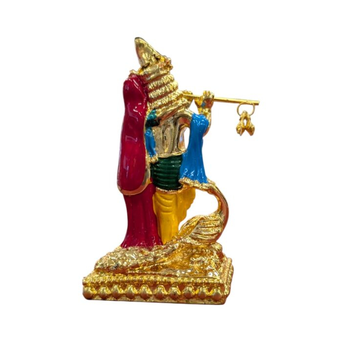 Gold plated Standing Radha Krishna with peacock - Image 6