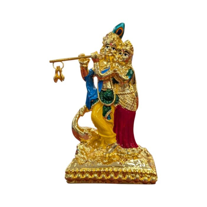 Gold plated Standing Radha Krishna with peacock - Image 4