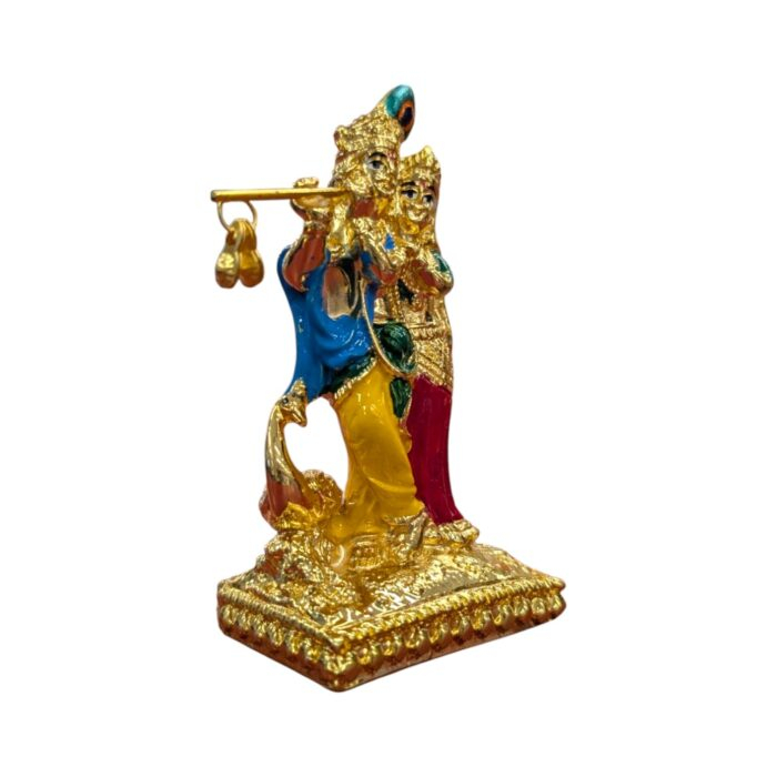 Gold plated Standing Radha Krishna with peacock - Image 5