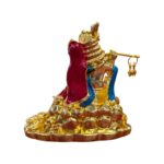 Gold plated Sitting Radha Krishna with peacock Idol - Image 6