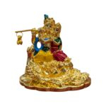 Gold plated Sitting Radha Krishna with peacock Idol - Image 5